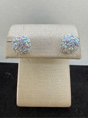 Vintage Monet Blue Rhinestone Dome Stud Earrings – Signed